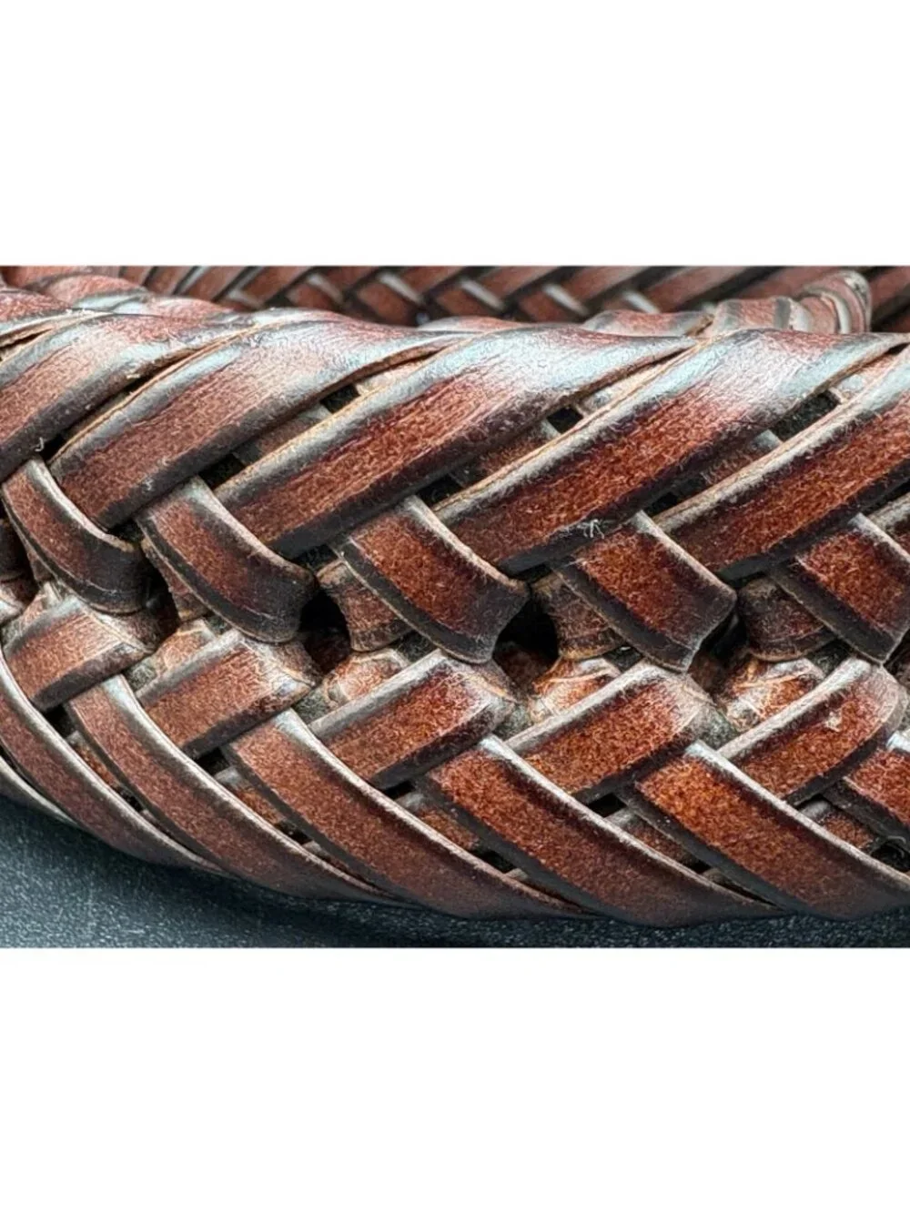 Tommy Hilfiger Men's Belt Braided Woven Black Brown Leather Size 37
